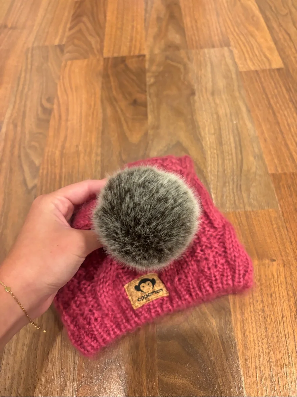 Appaman Girls 3 Piece Winter Set Pink Tendril Hat Pom Pom Gloves Earmuffs Fur